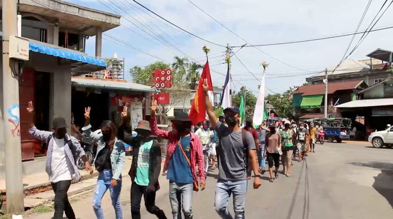 &copy; Reuters. Protest against the military coup, in Dawei