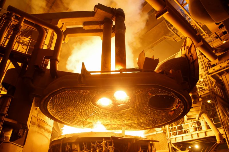 &copy; Reuters. Electric arc furnace is seen at NLMK Kaluga steel mill in Vorsino outside Kaluga