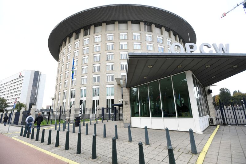 © Reuters. FILE PHOTO: The headquarters of the Organization for the Prohibition of Chemical Weapons (OPCW) is pictured in The Hague, Netherlands