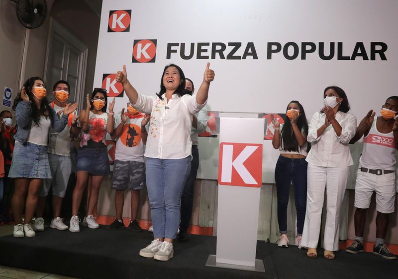 &copy; Reuters. ペルー大統領選、フジモリ氏長女2位　カスティジョ氏と決選投票