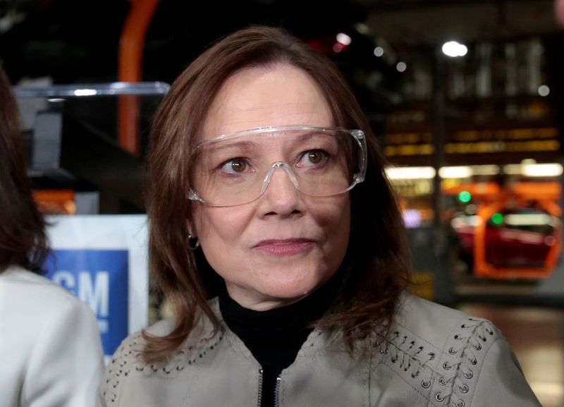 &copy; Reuters. FILE PHOTO: General Motors Chief Executive Officer Mary Barra wears safety glasses on the assembly floor at the GM Orion Assembly Plant in Lake Orion,