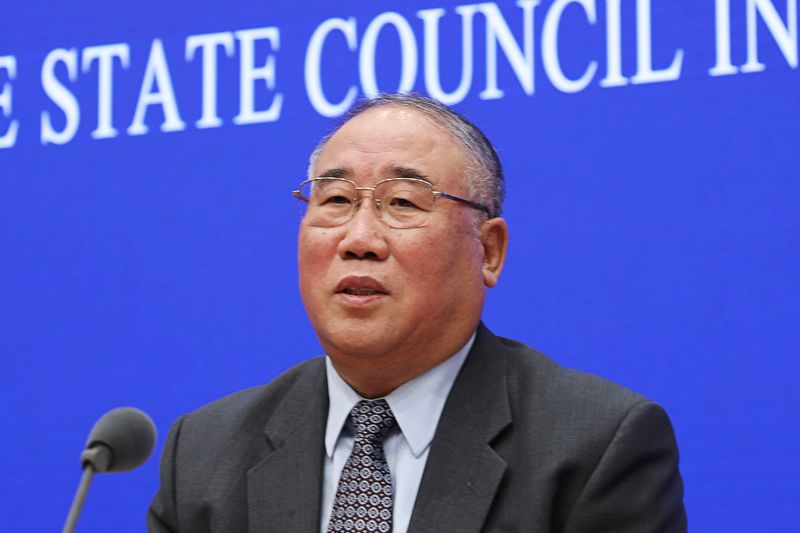 &copy; Reuters. FILE PHOTO - Xie Zhenhua, China&apos;s special representative for Climate Change Affair speaks during a press conference in Beijing