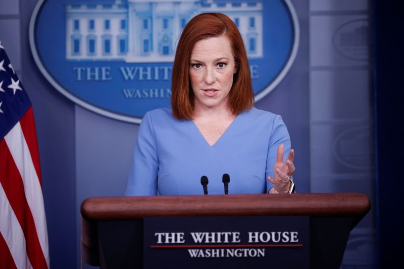&copy; Reuters. White House Press Secretary Jen Psaki holds a press briefing at the White House in Washington