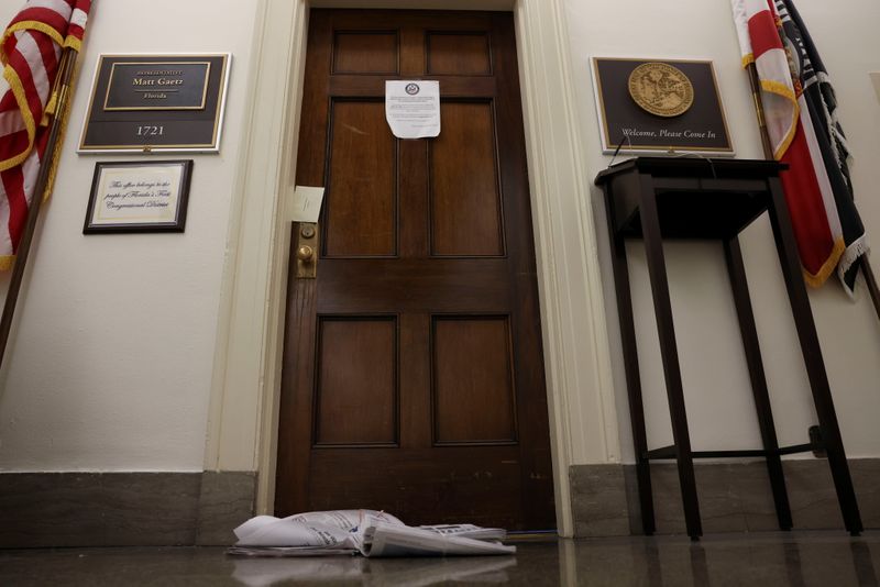 © Reuters. The closed office of U.S. Representative Matt Gaetz (R-FL) is seen on Capitol Hill in Washington