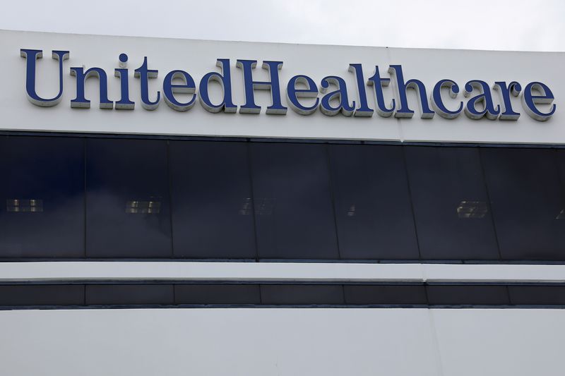 &copy; Reuters. FILE PHOTO: The corporate logo of the UnitedHealth Group appears on the side of one of their office buildings in Santa Ana, California