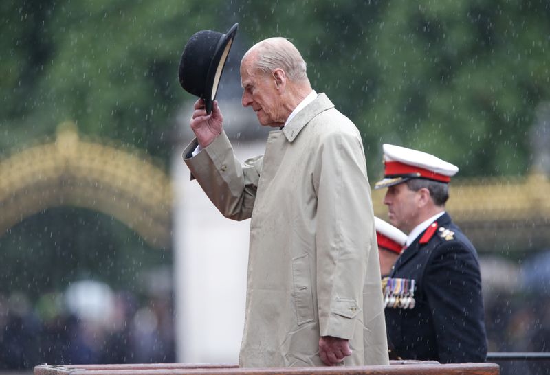&copy; Reuters. Britain&apos;s Prince Philip, in his role as Captain General, Royal Marines, attends a Parade to mark the finale of the 1664 Global Challenge, on the Buckingham Palace Forecourt, in central London