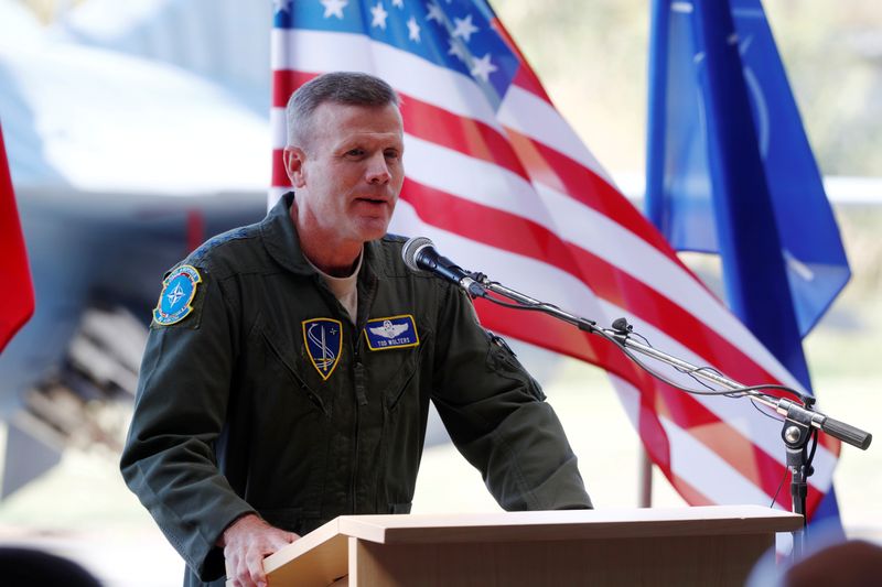 &copy; Reuters. FILE PHOTO: General Tod Wolters, then U.S. Air Forces in Europe commander, speaks during NATO Baltic air policing mission takeover ceremony in Siauliai