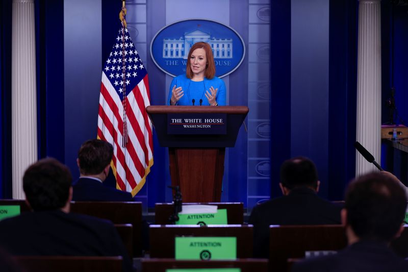 &copy; Reuters. White House Press Secretary Jen Psaki holds a press briefing at the White House in Washington