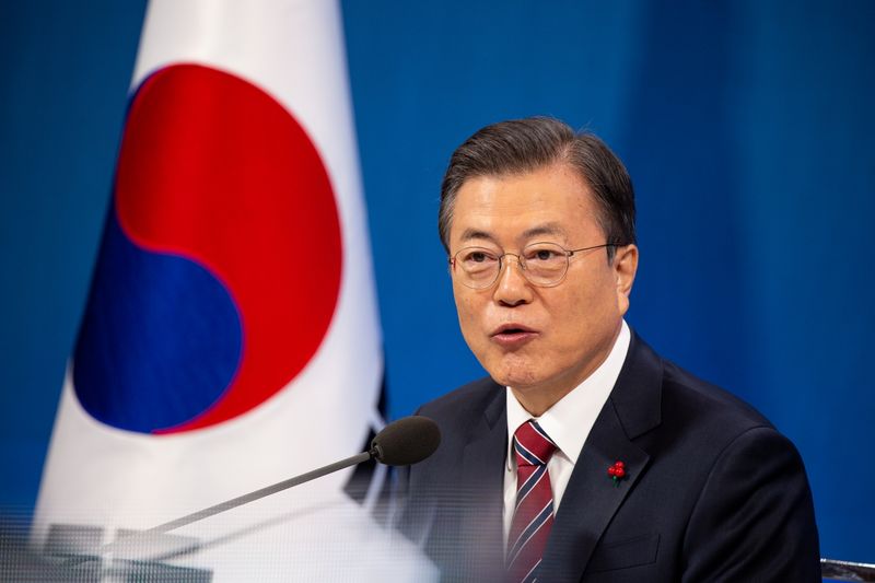 &copy; Reuters. South Korean President Moon Jae-in holds an online New Year news conference in Seoul