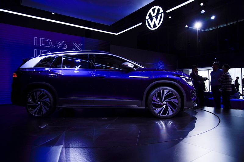 &copy; Reuters. A Volkswagen ID.6 X is displayed ahead of the Shanghai Auto Show, in Shanghai