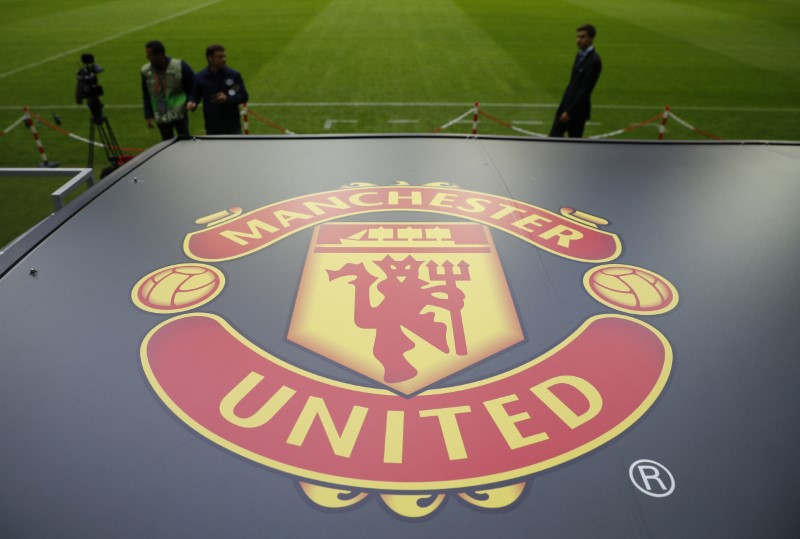 &copy; Reuters. General view of the Manchester United logo ahead of the Europa League final