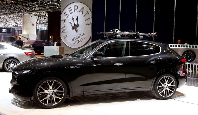 © Reuters. FILE PHOTO: A Maserati Levante SUV car is seen at the exhibition stand of Maserati ahead of the 87th International Motor Show at Palexpo in Geneva