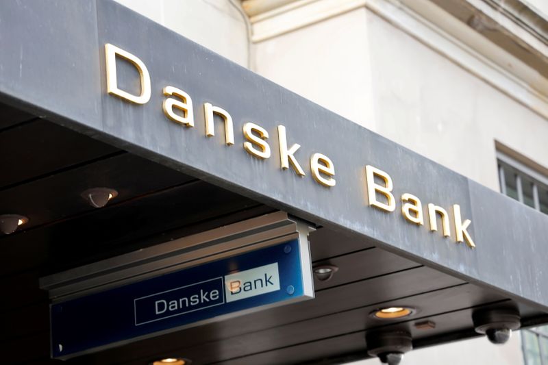 &copy; Reuters. FILE PHOTO: Danske bank signs are seen on a bank&apos;s headquarters in Copenhagen