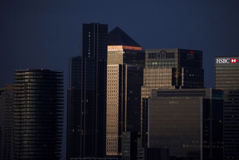 &copy; Reuters. Canary Wharf stands in London