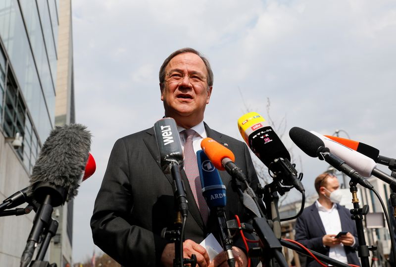 &copy; Reuters. FILE PHOTO: Head of CDU party, Armin Laschet, speaks to journalists after meetings at the CDU headquarters in Berlin