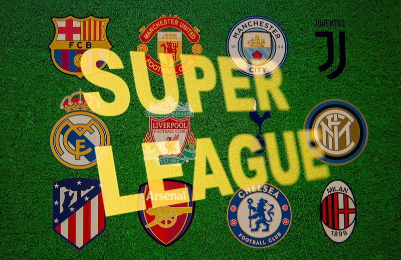 &copy; Reuters. El nombre en inglés de la Superliga sobre los escudos de sus doce equipos de fútbol miembros