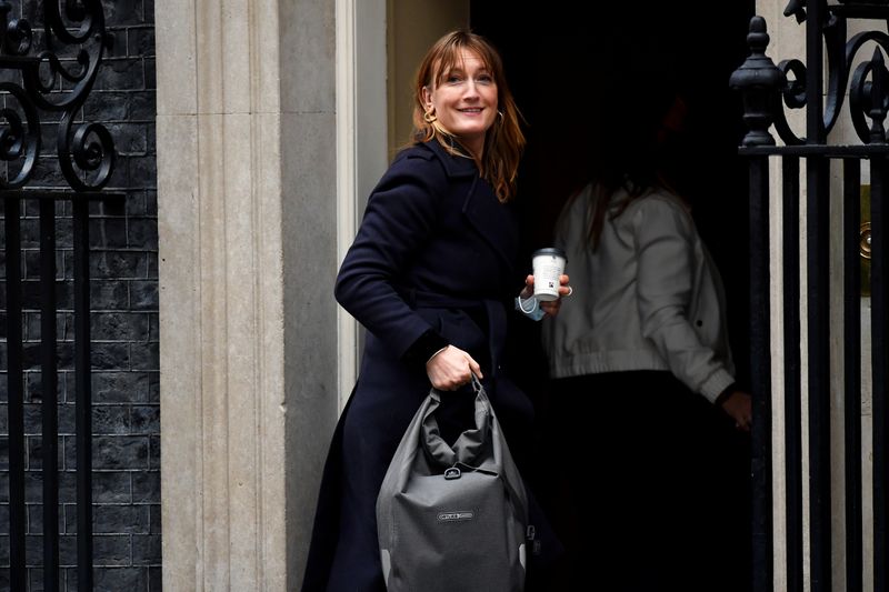 &copy; Reuters. Downing Street Press Secretary Allegra Stratton arrives at Downing Street, in London