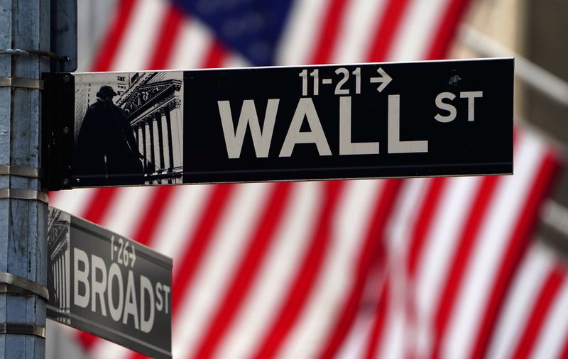 © Reuters. A Wall Street sign is pictured outside the New York Stock Exchange in New York