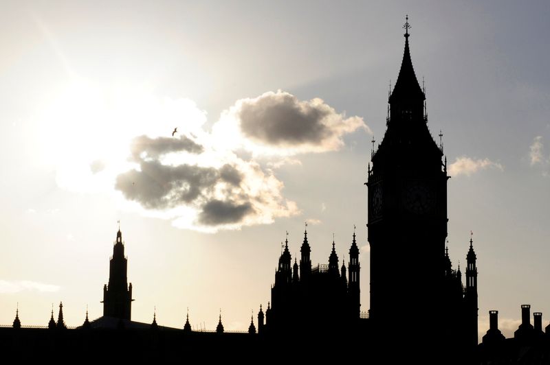&copy; Reuters. FILE PHOTO: The sun sets behind Britain&apos;s House of Commons and Big Ben in central London