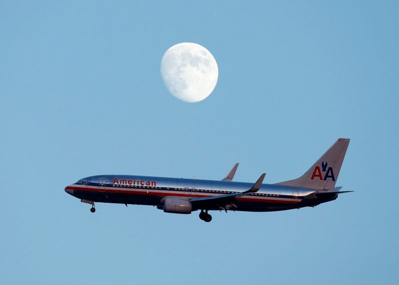 &copy; Reuters. FILE PHOTO: An American Airlines passenger jet prepares to land in New York
