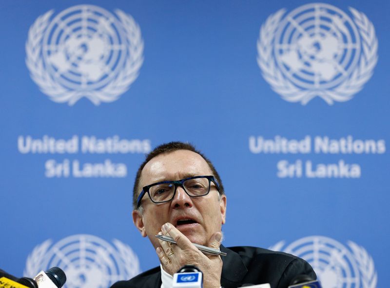 &copy; Reuters. U.N. Under-Secretary for Political Affairs Jeffrey Feltman listens to a question during a news conference in Colombo