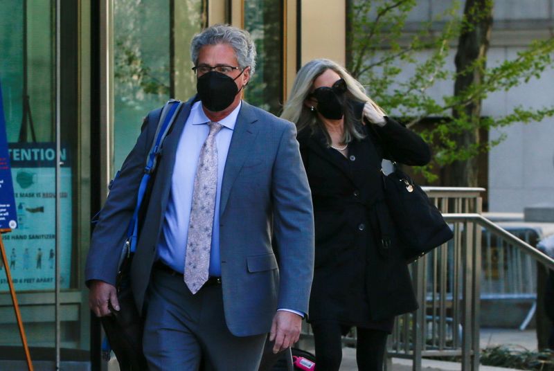 &copy; Reuters. Jeff Pagliuca and Laura Menninger legal team for Ghislaine Maxwell arrive ahead of her arraignment on new indictment, in Manhattan Federal Courthouse, in the Manhattan borough of New York City