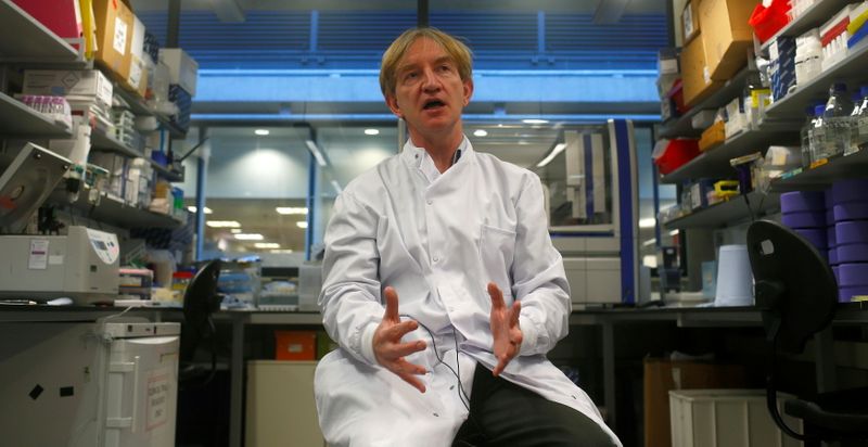 &copy; Reuters. FILE PHOTO: Professor Adrian Hill speaks to members of the media at The Jenner Institute in Oxford