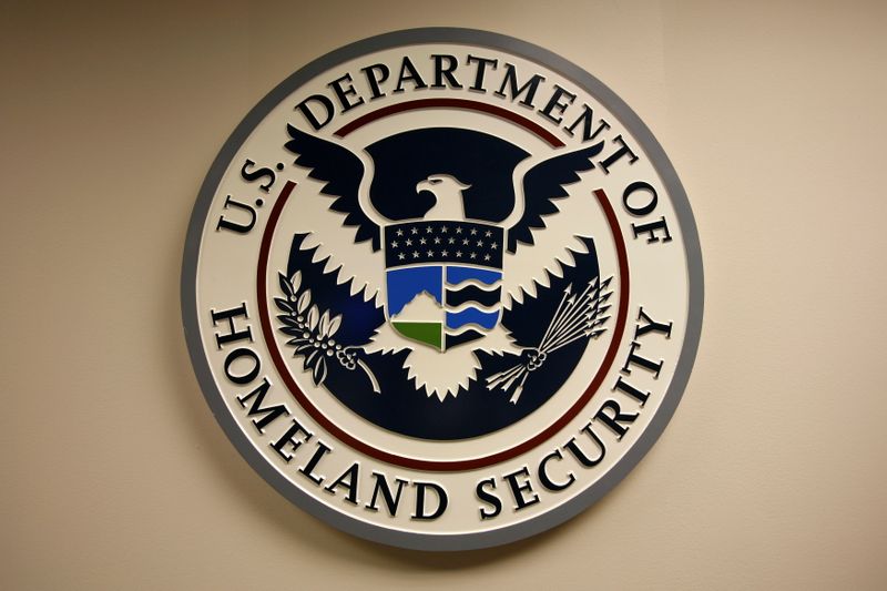 &copy; Reuters. FILE PHOTO: U.S. Department of Homeland Security emblem is pictured at the National Cybersecurity &amp; Communications Integration Center in Arlington Virginia