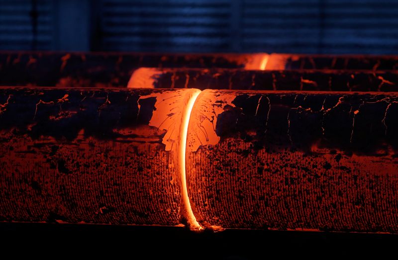 &copy; Reuters. A view shows red-hot steel billets at Pervouralsk New Pipe Plant in Sverdlovsk Region