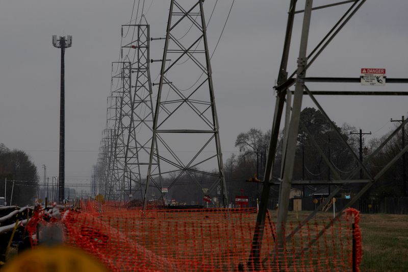 &copy; Reuters. FILE PHOTO: Overhead power lines are seen during record-breaking temperatures in Houston, Texas