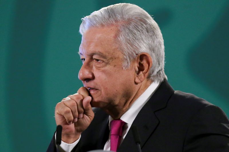 &copy; Reuters. FILE PHOTO: Mexico&apos;s President Andres Manuel Lopez Obrador gestures during a news conference at the National Palace in Mexico City