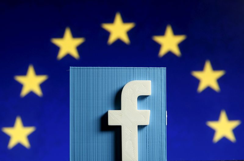 &copy; Reuters. FILE PHOTO: Picture illustration of 3D-printed Facebook logo in front of EU logo