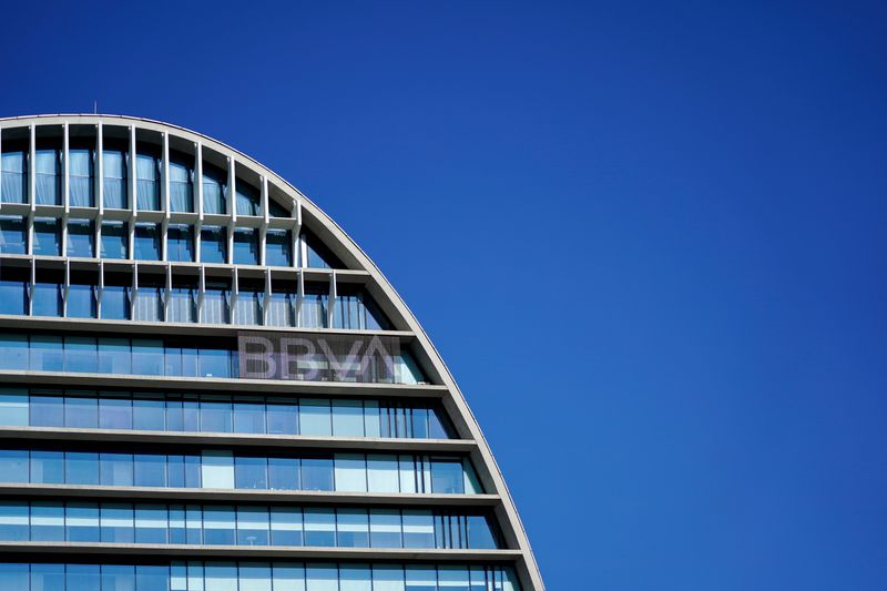 &copy; Reuters. FILE PHOTO: A view shows the Spanish bank BBVA&apos;s headquarters, in Madrid