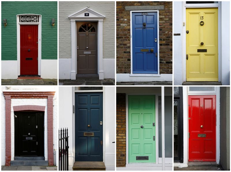 © Reuters. FILE PHOTO: A combination of eight photographs shows eight separate house doors in London