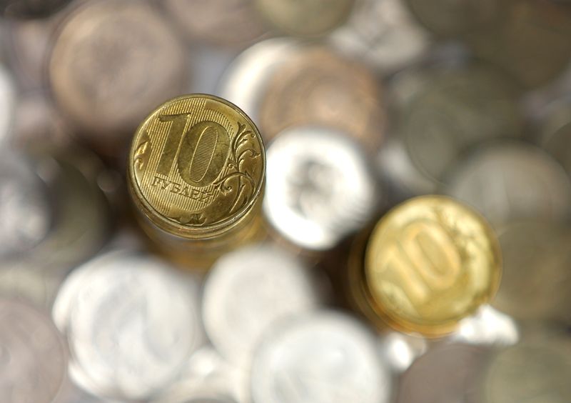 &copy; Reuters. View shows Russian rouble coins
