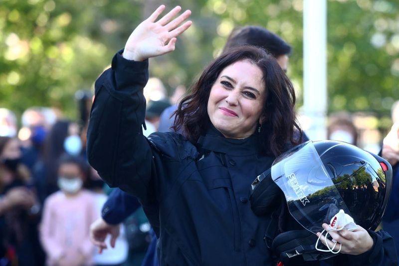 © Reuters. Madrid regional government leader Diaz Ayuso attends at an electoral event in Valdemoro