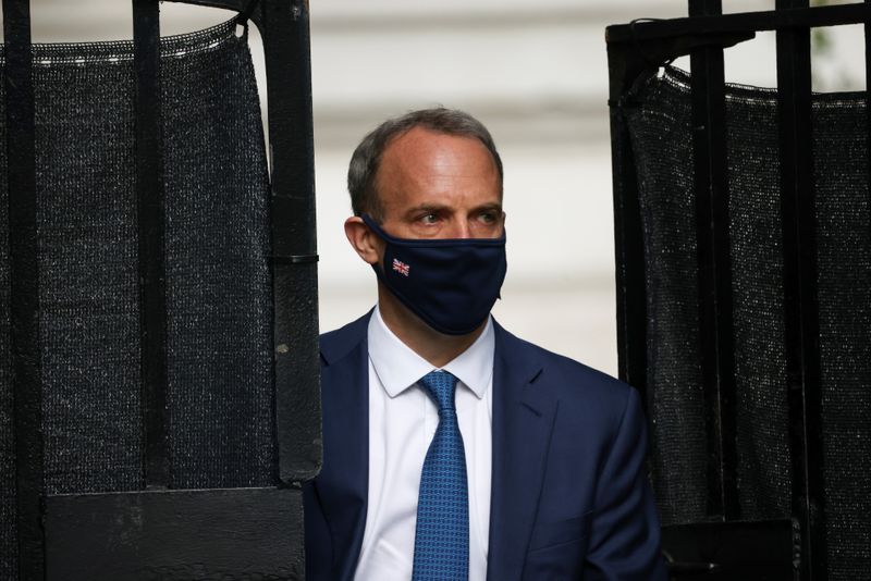 &copy; Reuters. Britain&apos;s Foreign Secretary Dominic Raab walks outside Downing Street, in London
