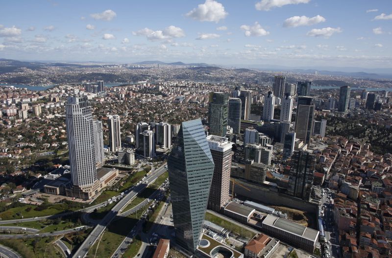 &copy; Reuters. FILE PHOTO: Istanbul&apos;s financial district, the Levent district, which comprises of leading Turkish companies&apos; headquarters and popular shopping malls, is seen from the Sapphire Tower in Istanbul