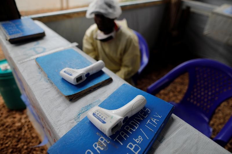 &copy; Reuters. Thermometers are pictured at the entrance of an Ebola treatment centre in the Eastern Congolese town of Butembo