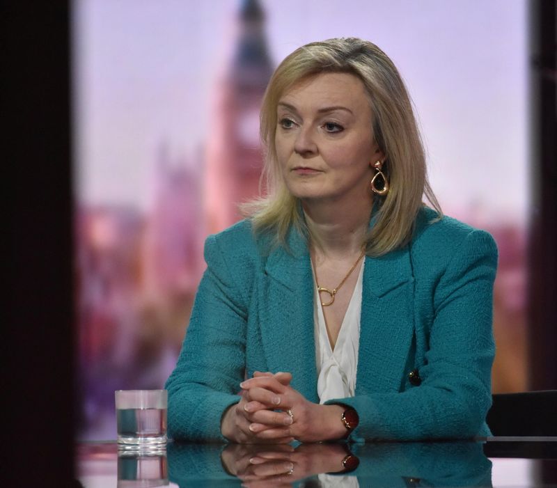 &copy; Reuters. Britain&apos;s International Trade Secretary Liz Truss attends BBC TV&apos;s The Andrew Marr Show in London