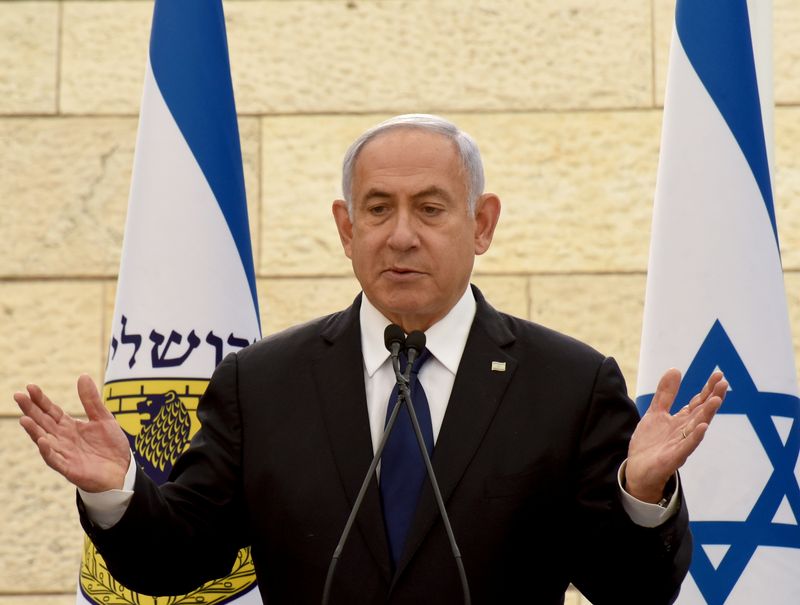 &copy; Reuters. رئيس الوزراء الإسرائيلي بنيامين نتيناهو يتحدث في مراسم في القدس يوم 13 ابريل نيسان 2021. صورة لرويترز من ممثل وكالات أنباء.