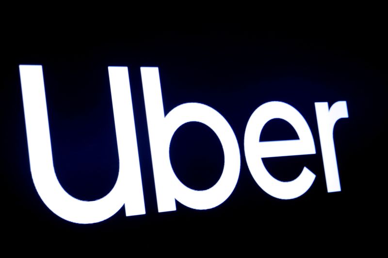 &copy; Reuters. FILE PHOTO: A screen displays the company logo for Uber Technologies Inc at the New York Stock Exchange (NYSE) in New York, U.S., May 10, 2019. REUTERS/Brendan McDermi