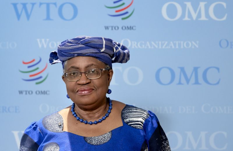 &copy; Reuters. FILE PHOTO: World Trade Organisation (WTO) Director-General Ngozi Okonjo-Iweala poses before an interview with Reuters at the WTO headquarters in Geneva, Switzerland, April 12, 2021. REUTERS/Denis Balibouse