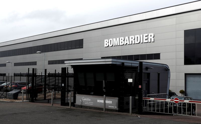 &copy; Reuters. FILE PHOTO: Bombardier&apos;s logo is seen on the building of the company&apos;s service centre at Biggin Hill