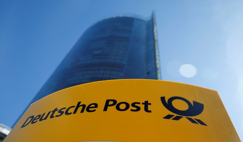 &copy; Reuters. FILE PHOTO: A Deutche Post sign stands in front of the Bonn Post Tower, the headquarters of German postal and logistics group Deutsche Post DHL, in Bonn, Germany March 11, 2015.         REUTERS/Wolfgang Rattay/File Photo