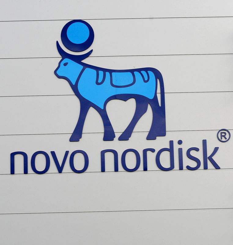 © Reuters. FILE PHOTO: The logo of Danish multinational pharmaceutical company Novo Nordisk is pictured on the facade of a production plant in Chartres, north-central France, April 21, 2016.  REUTERS/Guillaume Souvant/File Photo