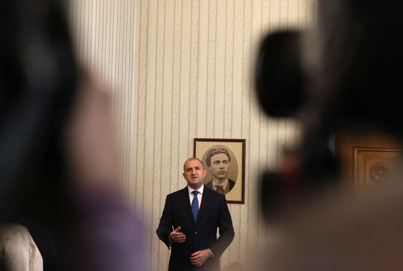 &copy; Reuters. Bulgarian President Radev makes a statement to the media in Sofia