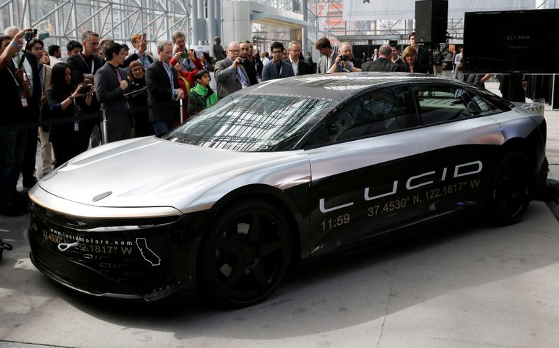 &copy; Reuters. FILE PHOTO: The Lucid Air speed test car is displayed at the 2017 New York International Auto Show in New York City, U.S. April 13, 2017. REUTERS/Andrew Kelly