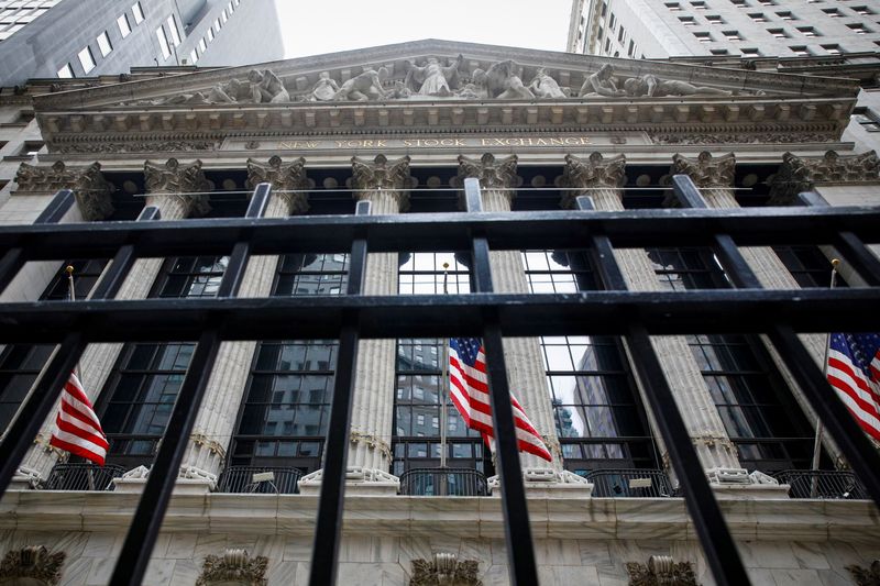 &copy; Reuters. FILE PHOTO: The front facade of the New York Stock Exchange (NYSE) is seen in New York City, U.S., May 4, 2021.  REUTERS/Brendan McDermid