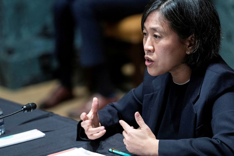 &copy; Reuters. FILE PHOTO: U.S. Trade Representative Katherine Tai testifies before a Senate Appropriations subcommittee during a hearing on Capitol Hill, in Washington, U.S., April 28, 2021. Sarah Silbiger/Pool via REUTERS